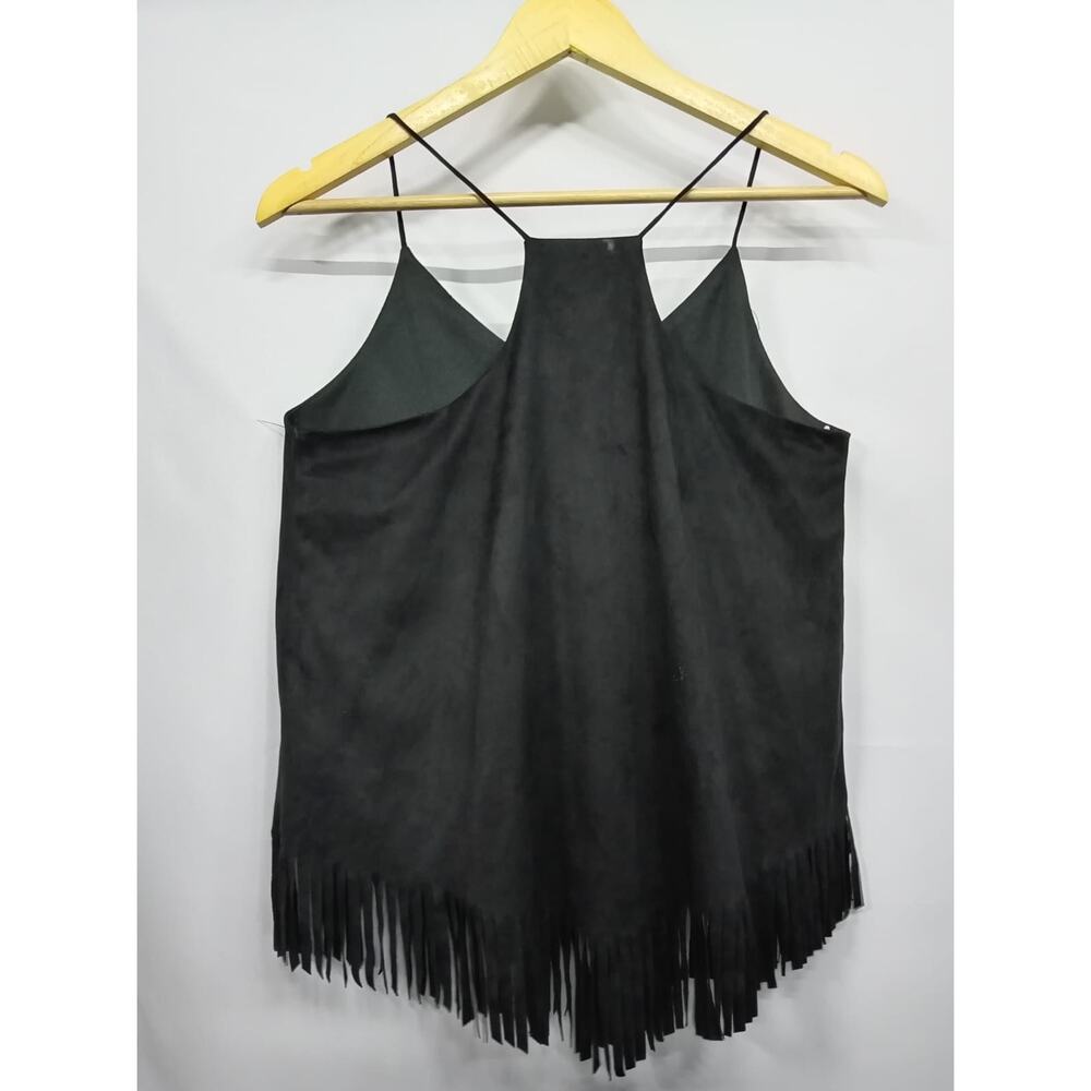 Ya YL19075 Fringe Black Tank Top Solid Knit Sleeveless Women Size M - Picture 2 of 6